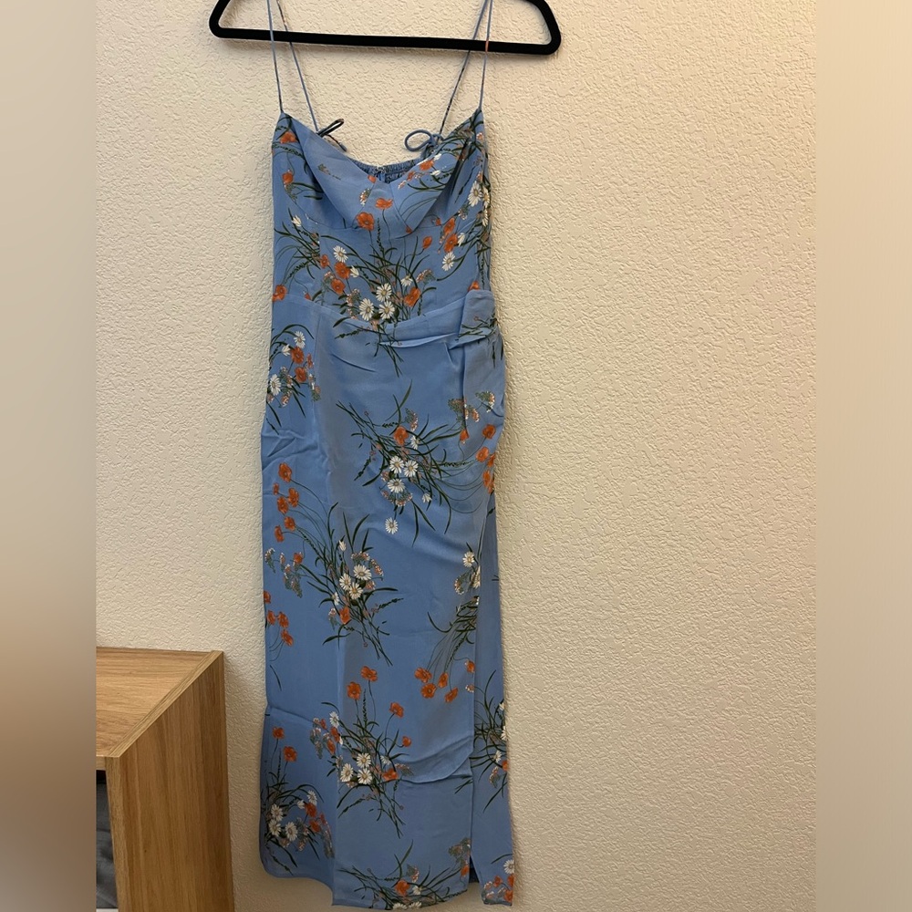 Reformation Kourtney Dress Blue Floral Midi Dress with Spaghetti Straps - Picture 3 of 11